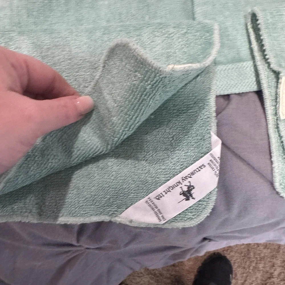 Vintage Saturday Knight Ltd. Teal Blue Bath Set 2 Towels 4 Washcloths Floral USA